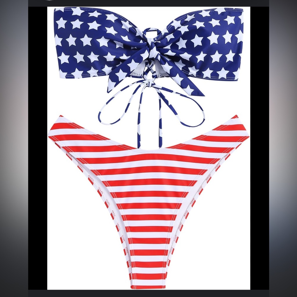 Zaful Blue and Red Star Striped Bikini